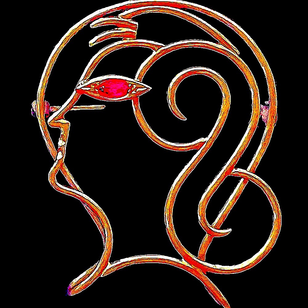 🔴PICASSO in SOLIDGOLD.One of a Kind18KstampedRubelliteEyeBrooch.SecureClasp.